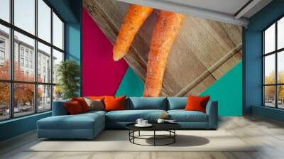 two fresh organic carrot. natural garden vegetable for vegetarian healthy kitchen Wall mural