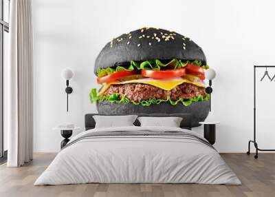 Black burger isolated on white background.  Wall mural