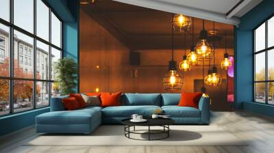 Hanging lamps in loft style indoors. Wall mural