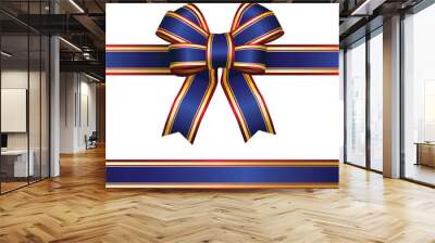 Blue Christmas bow with gold trim Wall mural