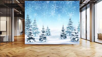 Background with Falling Snow and Forest Wall mural