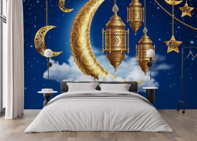 Background with Golden Lanterns and Decoration Wall mural