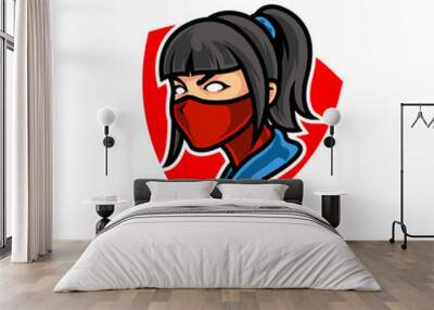 GIRLS NINJA SPORT MASCOT LOGO Wall mural