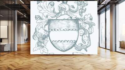 shield with ornament hand draw illustration isolated on white Wall mural