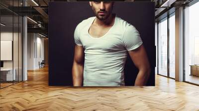 Handsome man posing in studio on dark background Wall mural