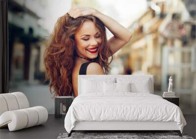 portrait of a beautiful young happy women Wall mural