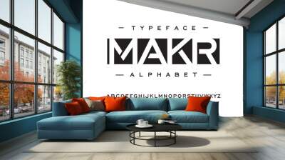 Creative abstract modern digital technology fonts. Minimalist slim typography monogram font style. Vector illustration and tech logo. Minimal modern typographic alphabet fonts.Digital, game movie, etc Wall mural