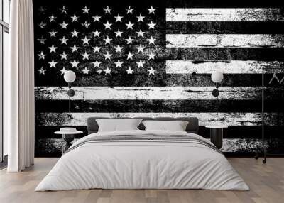 Grunge USA flag. Grungy style with cracks and abrasions. Black and white grunge american flag background. Old grunge USA flag. Wall mural