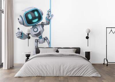 Cute blue robot holding blank white board 3D Wall mural