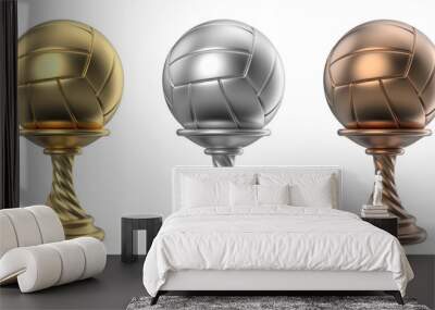 gold, silver and bronze trophy cup volleyball 3d Wall mural