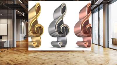 Golden, silver and bronze treble clefs 3D Wall mural