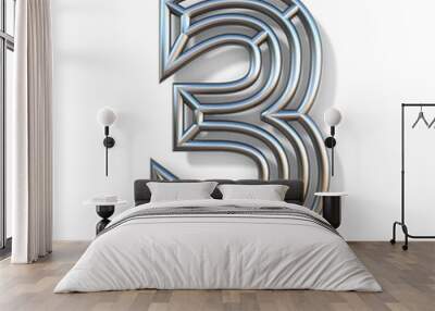 Wire outline font number 3 THREE 3D Wall mural