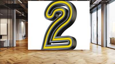 Yellow black outlined font Number 2 TWO 3D Wall mural