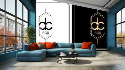 DC initial letter and graphic name, DC Monogram model with hexagonal frames, for Wedding couple name, with two color variation designs gold and monochrome with isolated black white background Wall mural