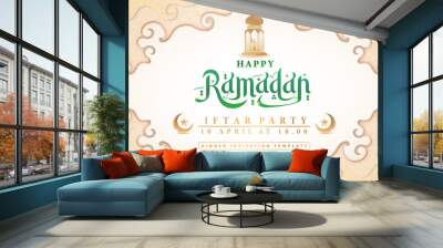 happy ramadan illustration of iftar party backgrounds, applicable for website banner, corporate poster, business sign, social media posts, ads campaign, advertising agency, billboards, greeting cards Wall mural