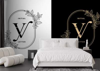 illustration of floral frame for VY or YV initial letter and graphic name, Monogram, for Wedding couple symbolic, company and icon business, with two colors variation designs monochrome and golds. Wall mural