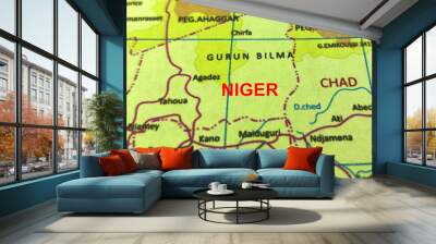 Close-up photo of the country NIGER with its surrounding major cities on a world map Wall mural