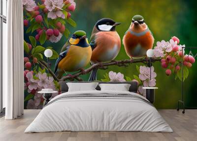 Cute little spring birds (AI Generated) Wall mural