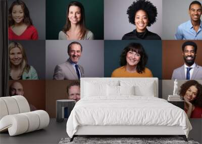 Different portraits of people in front of a background Wall mural