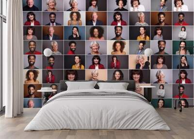 Group of 6 different people in front of a colored background Wall mural