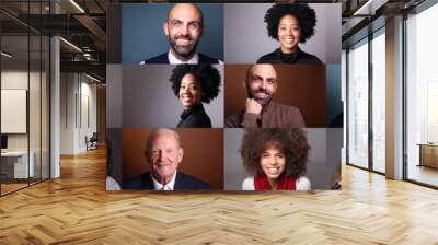 Group of 9 beautiful people in front of a background Wall mural