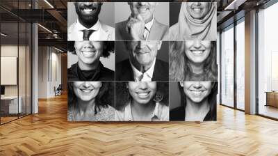 Group of 9 beautiful people in front of a background Wall mural