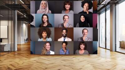 Group of 9 beautiful people in front of a background Wall mural