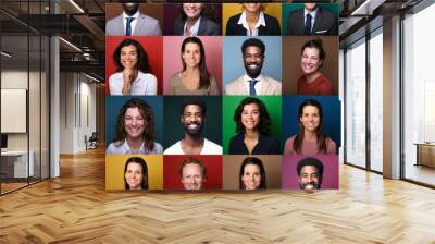 Group of different people in front of a colored background Wall mural