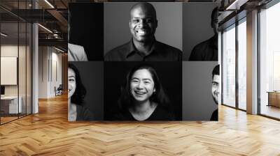 Group of young multicultural people in front of a black background Wall mural