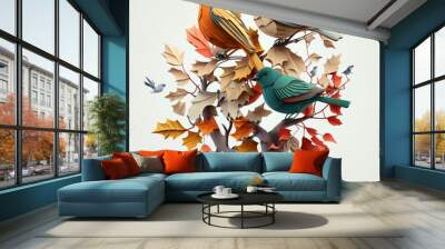 Illustration of birds in spring time (AI Generated) Wall mural