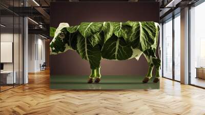 Meat made of plants on dark background (AI Generated) Wall mural