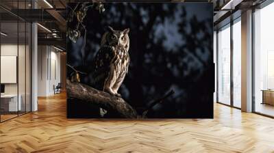 owl on a tree at night ai generated Wall mural