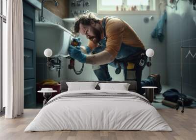 Plumber working Wall mural