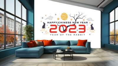 Chinese New Year 2023 year of the rabbit with cartoon flat design illustration Wall mural