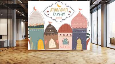 Ramadan kareem islamic vector illustration background with arabic mosque architecture hand drawn Wall mural