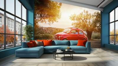 beautiful vintage car parked in mediterranean hills Wall mural