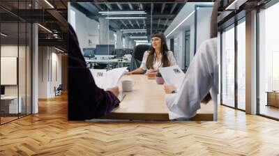 Woman job candidate figuring a way-out in a job interview Wall mural