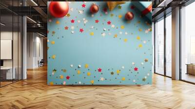 A beautiful Christmas background with presents and ornaments. Use for a festive backdrop for your holiday cards, invitations, or website. Wall mural