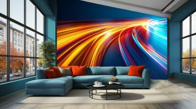 Abstract motion of car light trails on highway at night, long exposure. High speed road with moving lights. Concept for transportation and fast transport background Wall mural