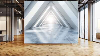 Abstract white background with a long corridor and triangular shapes, interior design concept banner, 3D rendering illustration in the style of triangle shapes Wall mural