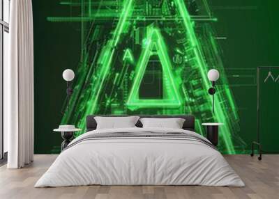 Futuristic green letter 'A' with digital elements, showcasing technology and innovation in a sleek, modern design. Wall mural