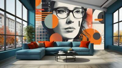 Modern abstract background featuring geometric shapes in multiple colors including orange, blue, and pink Wall mural