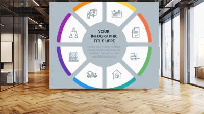 Circle chart business, industry, buildings infographic template with 8 options for presentations, advertising, annual reports Wall mural