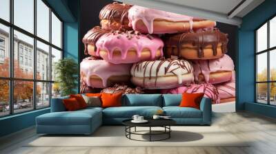 A plate of homemade donuts, chocolate icing, and colorful sprinkles generated by AI Wall mural