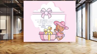 baby shower card with girl and gift box Wall mural