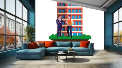 builder constructor with engineer and building Wall mural