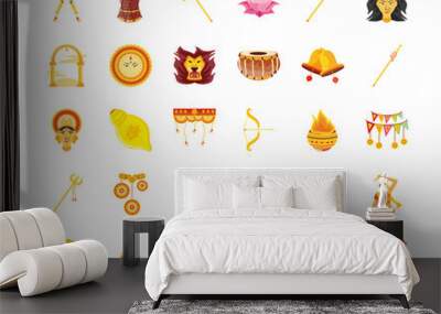 bundle of icons festival navratri in white background Wall mural