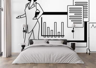 businesswoman with computer screen in white background Wall mural