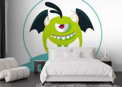 circular frame with monster flying and wings character Wall mural