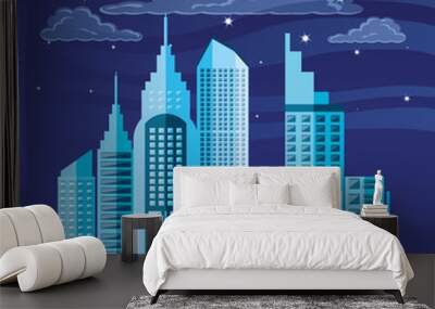 cityscape with buildings scene night Wall mural